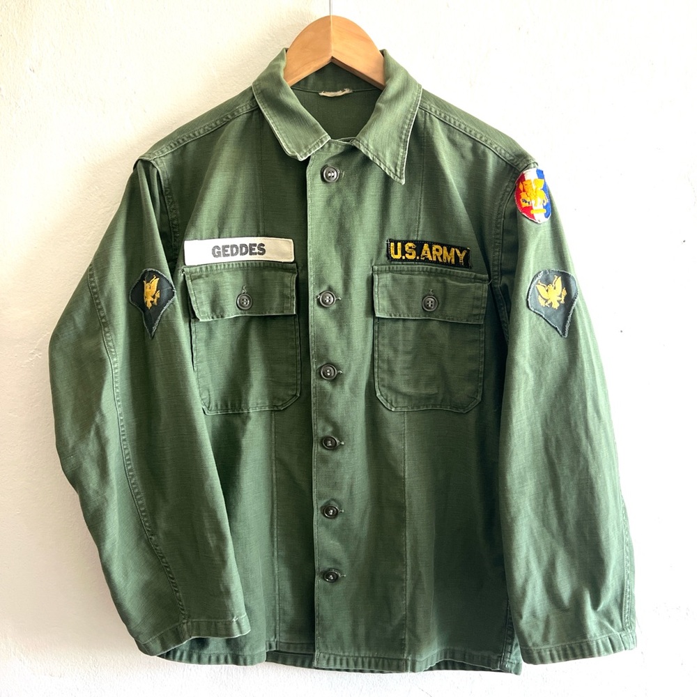 Vintage U.S. Army Khaki Green Field Jacket with Patches